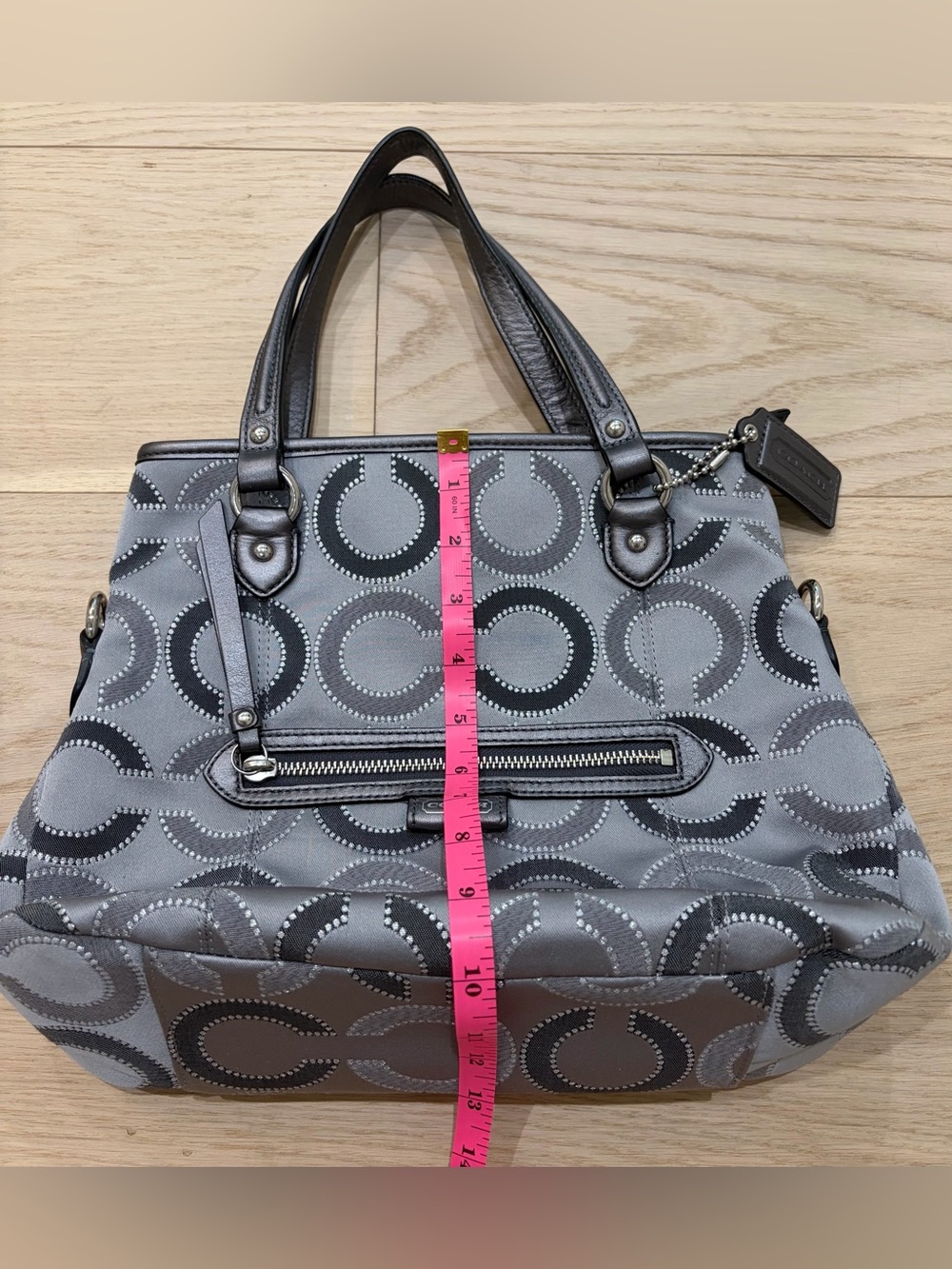 COACH Grey silver signature Op Art Jacquard leather shoulder tote bag - Picture 10 of 10